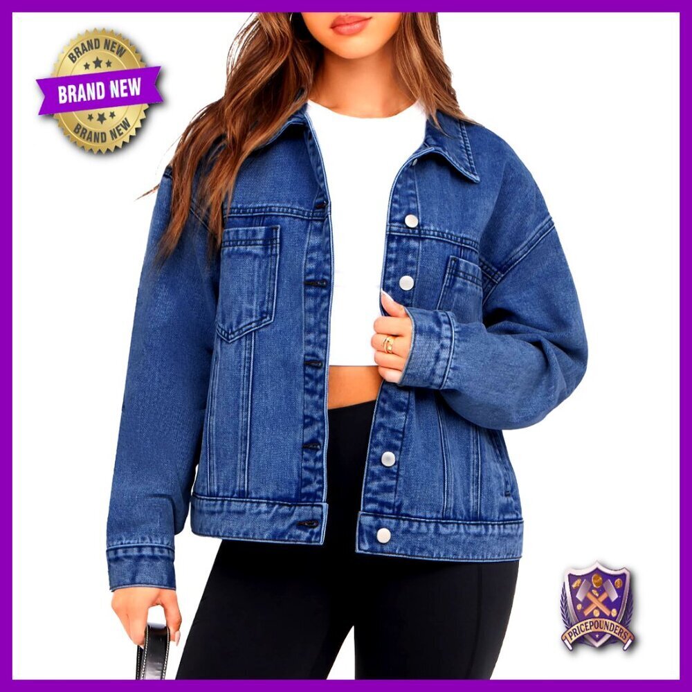 Oversized Denim Jacket Vintage 90s Style Button Down Casual Fall Coat